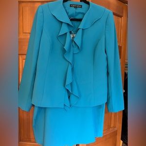 Albert Nipon Blue Ruffle front skirt suit. Size 12